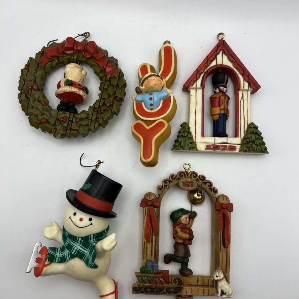 Vtg Lot 5 Hallmark Tree Trimmer Ornaments 1975-1979 Santa Soldier Snowman Joy